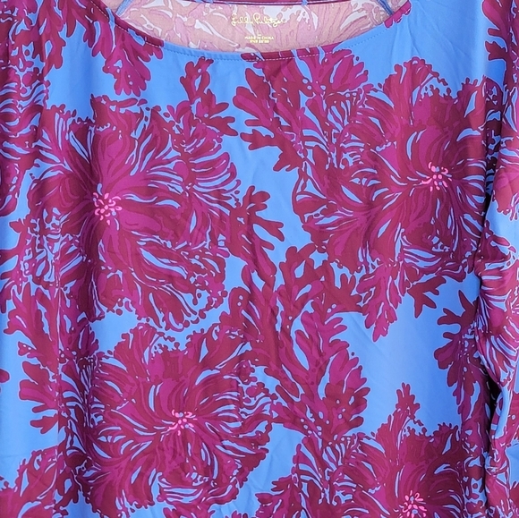 Lilly Pulitzer | ChillyLilly Braedyn UPF50+ Burgundy Blue Floral Shift Dress - Picture 3 of 8